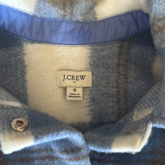 J Crew sz S navy hooded Long Line Short Jacket in white blue brown shacket VGUC - Picture 9 of 11